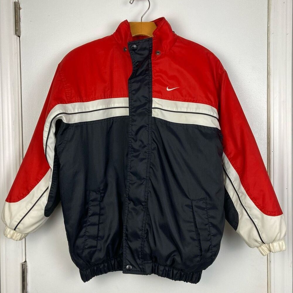 Vintage 90s‎ Retro Nike Puffer Jacket Women sz M Red White Navy Blue Activewear